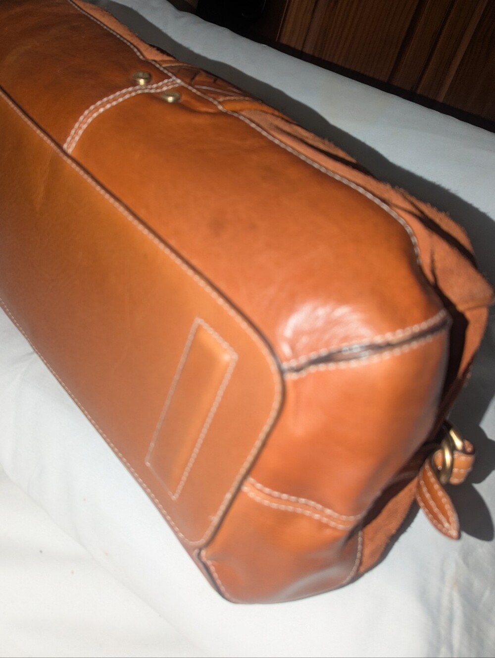 Cole Haan Cognac Brown Suede With Leather Woven Accent Duffle Bag - Picture 10 of 14